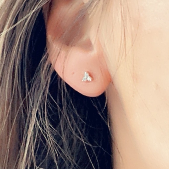 Sterling Silver CZ Tiny Stud Earrings Rhodium Finish - Picture 5 of 14